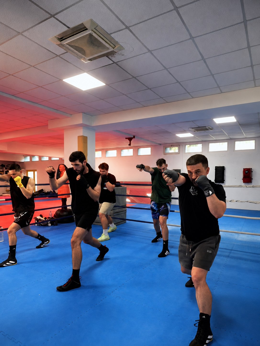 Sportivi JR Boxing Academy lucrând în gardă la antrenament de grup