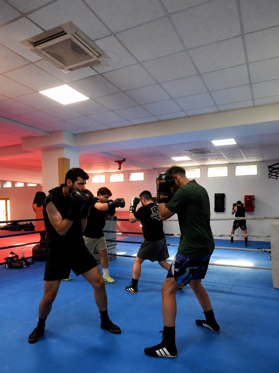 Sportivi JR Boxing Academy lucrând în perechi în ring